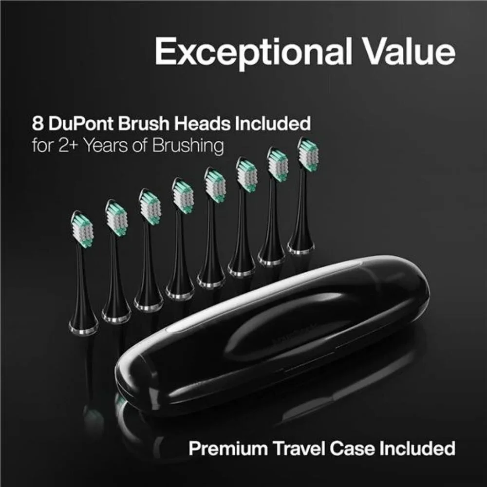AquaSonic Black Series Electric Toothbrush 8 Heads Travel Case Whitening